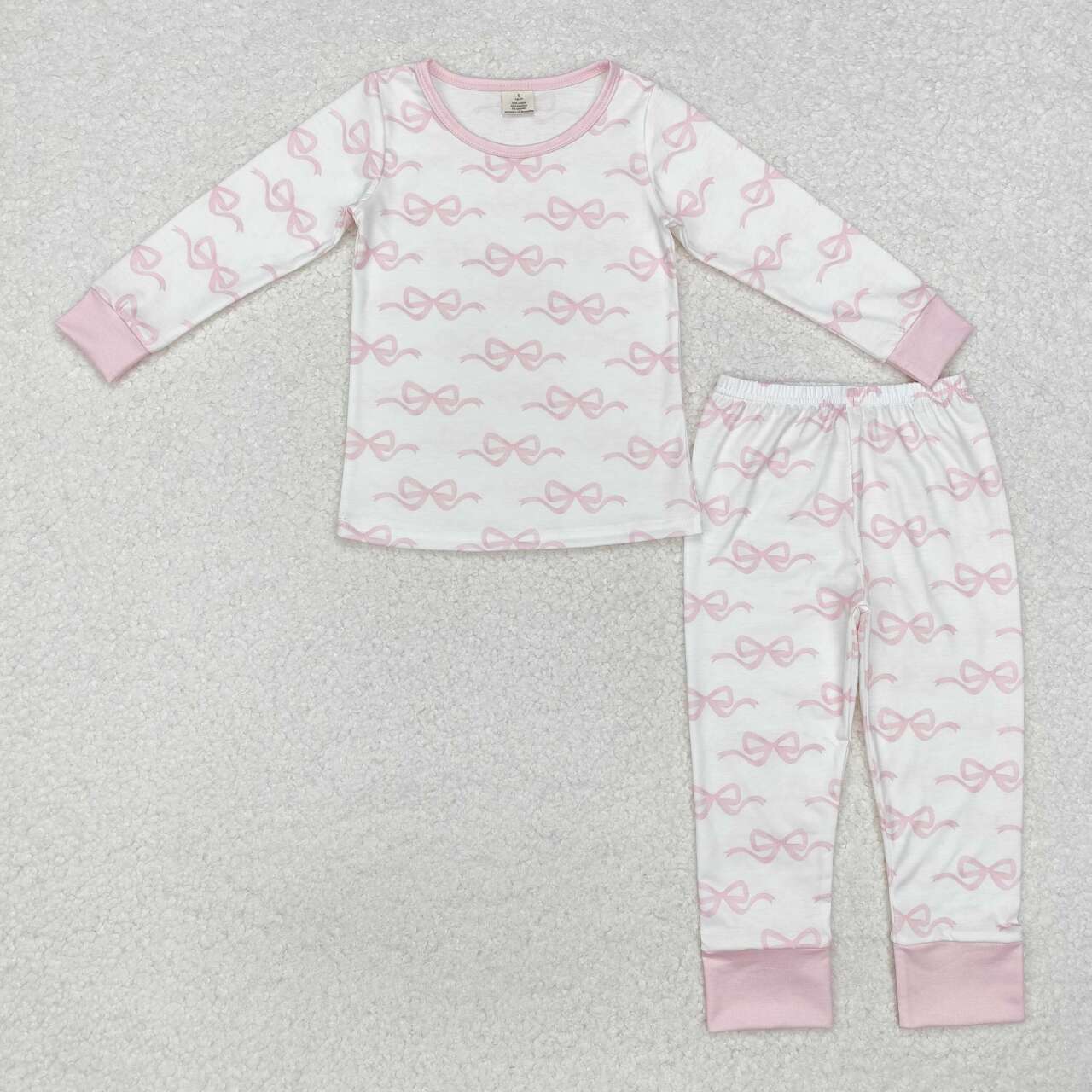 Pink Bow print Long Sleeve Pajamas ( material contains bamboo