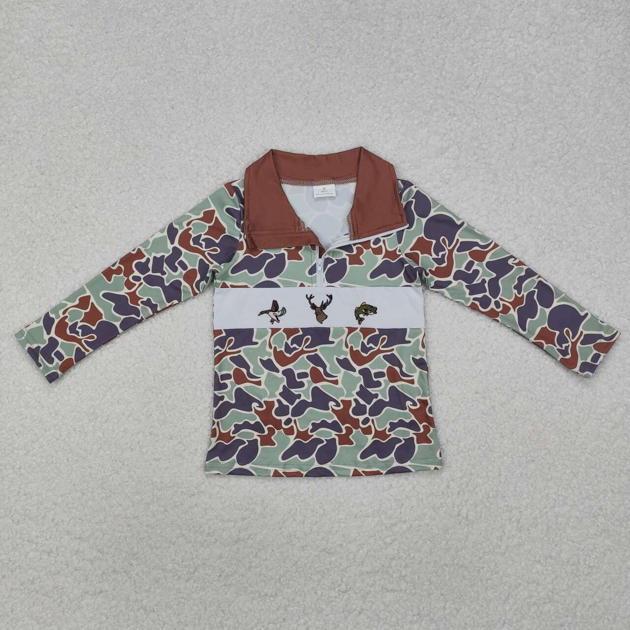 Camo Duck Embroidery Fish Long sleeve Shirt