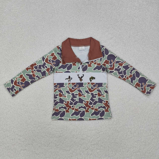 Camo Duck Embroidery Fish Long sleeve Shirt