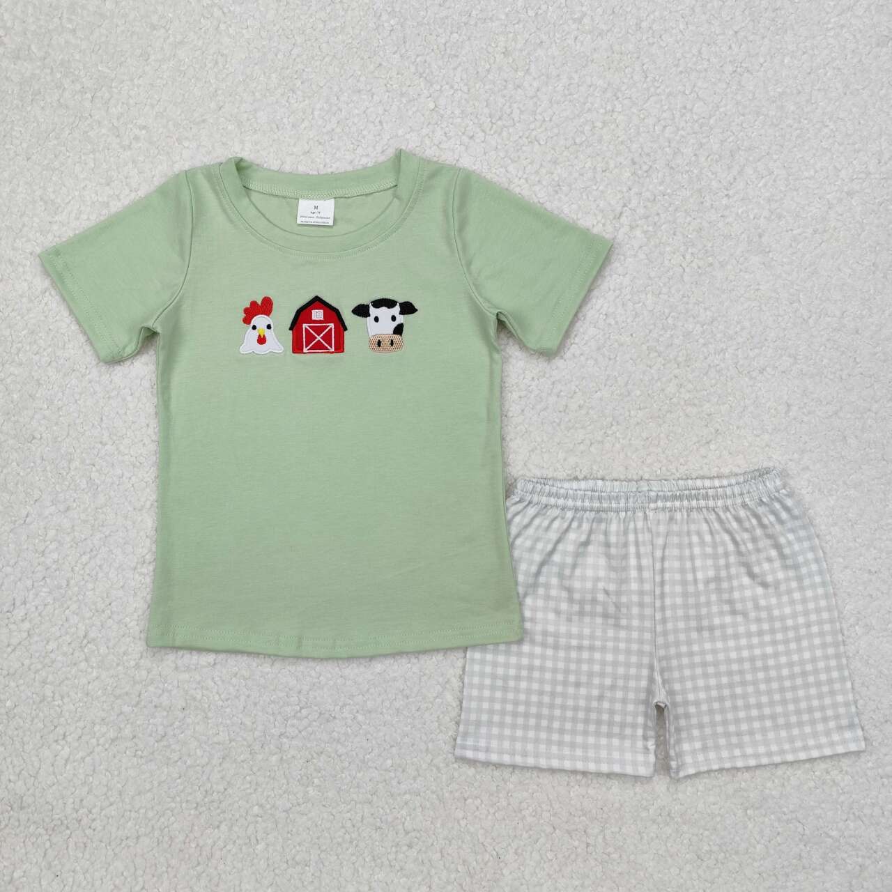 Green embroidery animals boys Suit Summer Set