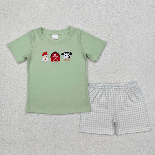 Green embroidery animals boys Suit Summer Set