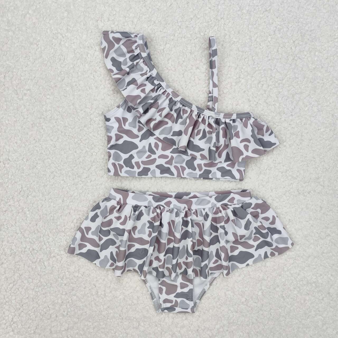 2pc Grey Camo print sleeve girl Swimsuit