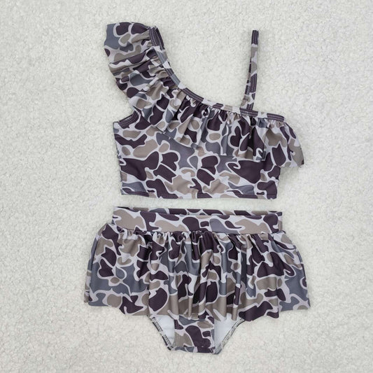 2pc Camo print sleeve girl Swimsuit