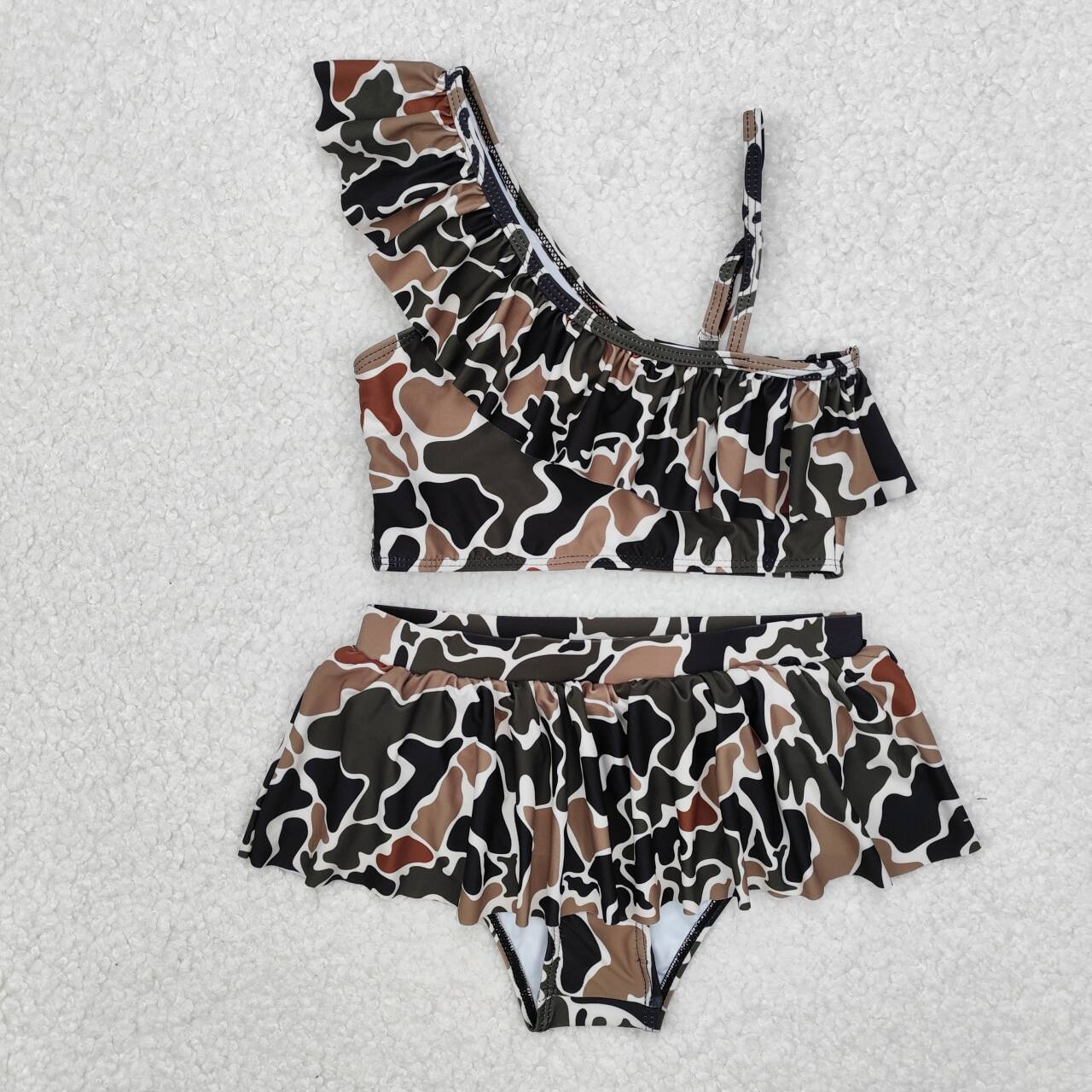 2pc Camo print sleeve girl Swimsuit