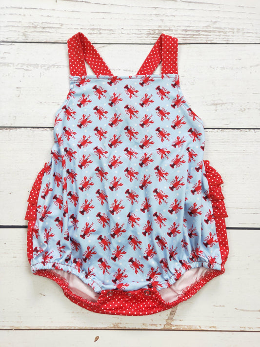 lobster embroidery baby Romper （us warehouse）