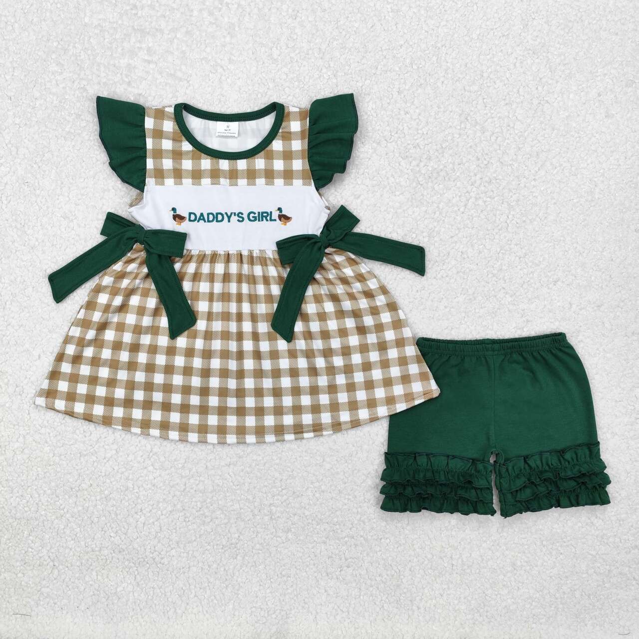 Green embroidery animals daddy's  Girls Suit Summer Set