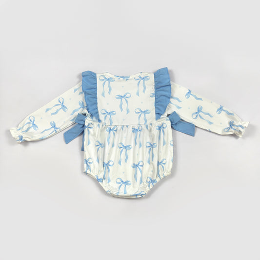 Blue bow Long sleeve Girls baby Romper （us warehouse）