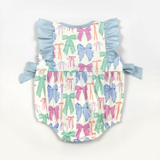Blue bow Girls baby Romper （us warehouse）