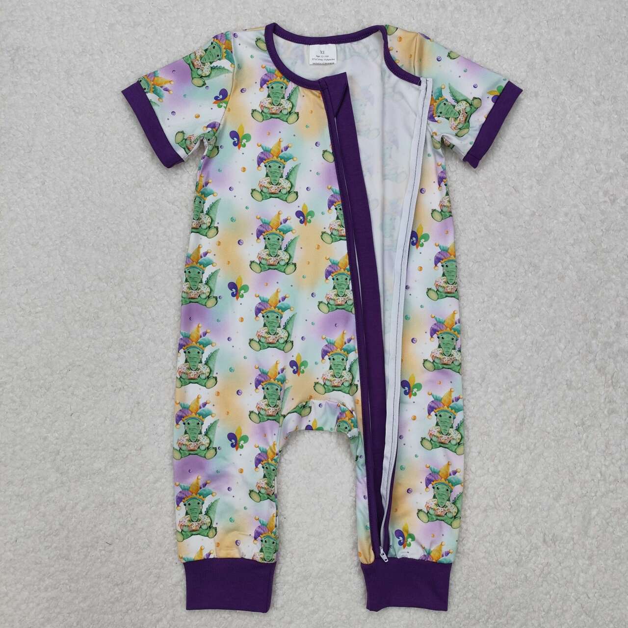 Mardi gras print Baby Boy Romper With zipper