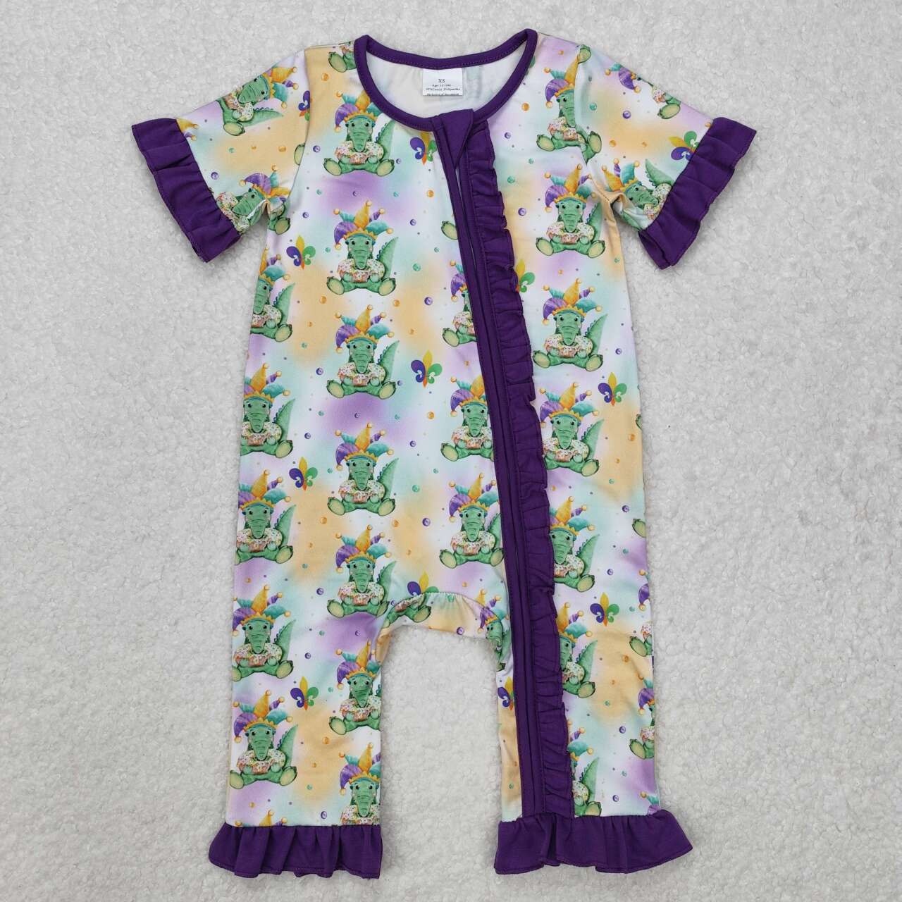 Mardi gras print Baby girl Romper With zipper