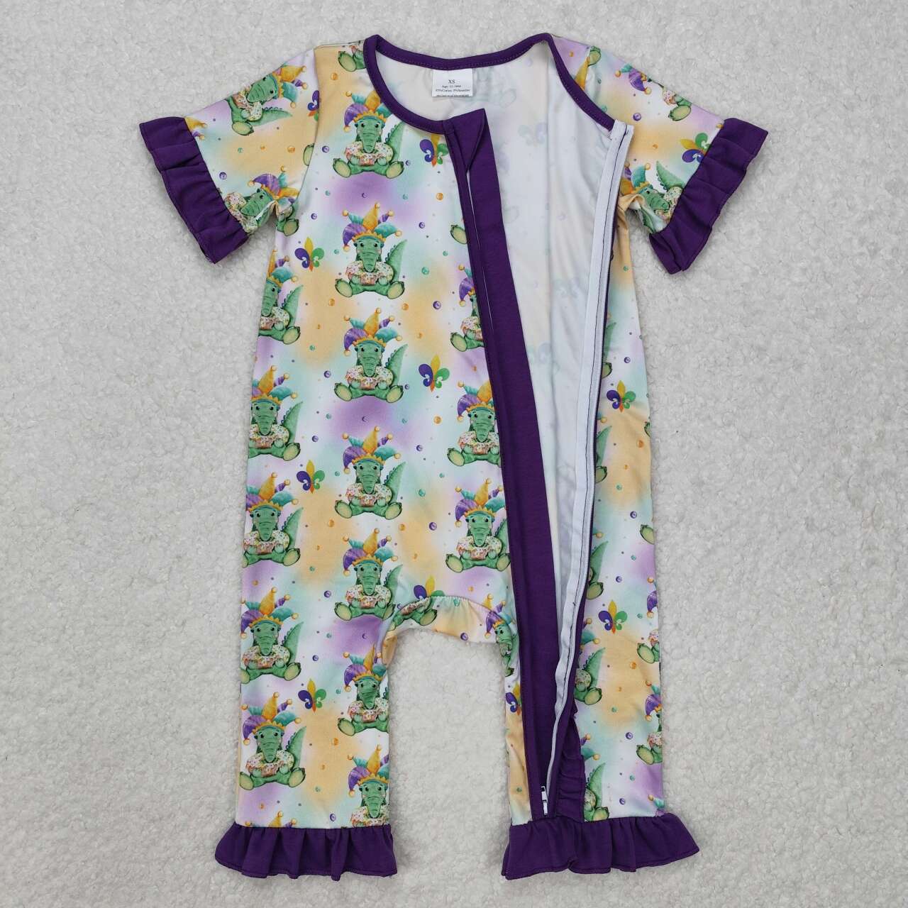 Mardi gras print Baby girl Romper With zipper