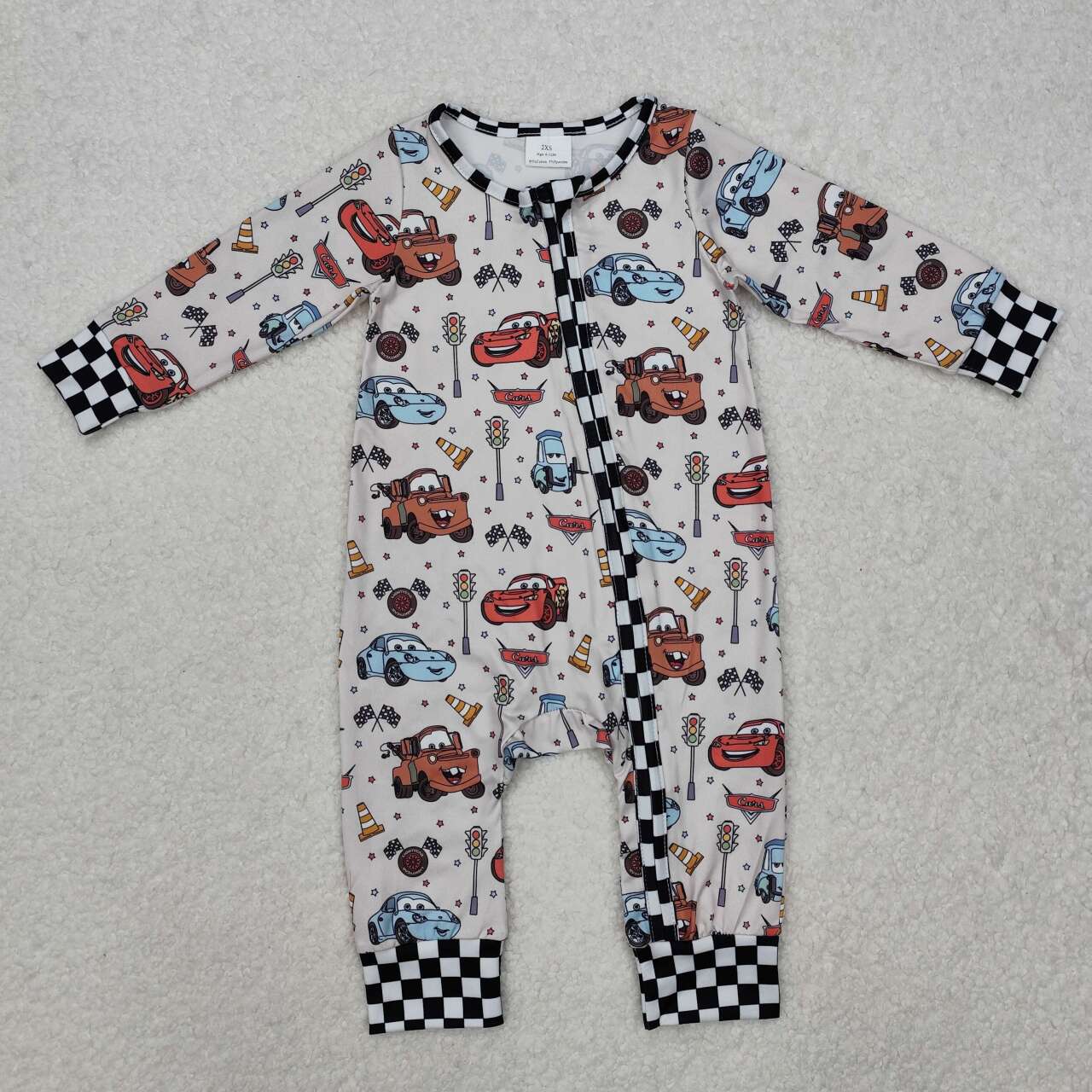 Car print Baby Romper long sleeve With zipper