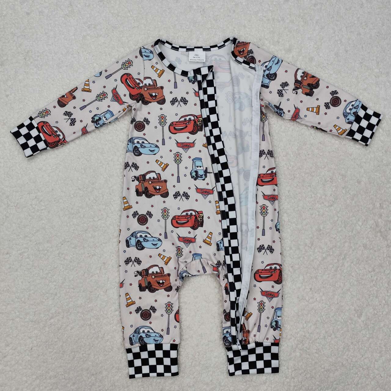 Car print Baby Romper long sleeve With zipper