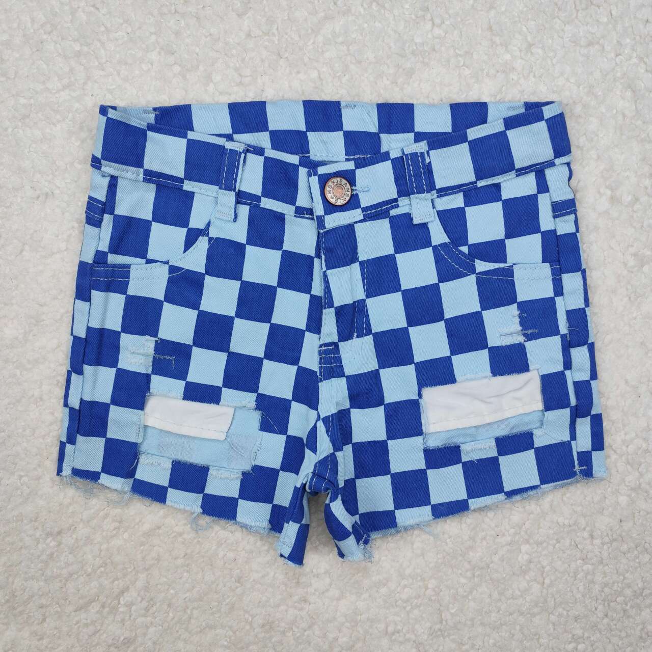 Blue plaid Girls Short Girls jeans