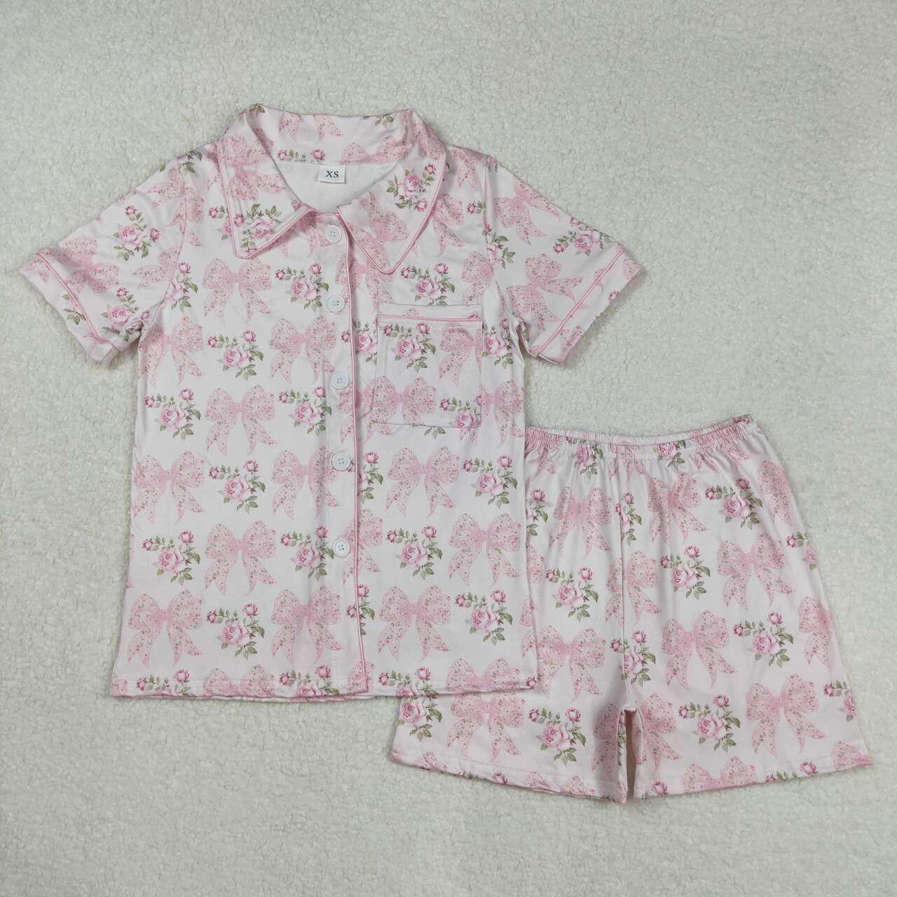 adult pink floral Bow Print Pajamas