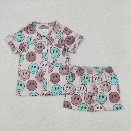 smile With Button Short Sleeve Short Pajamas