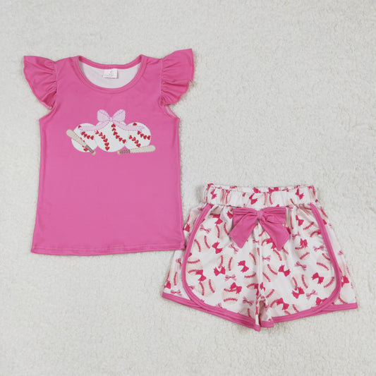 Pink Baseball print girls Suit Summer Set