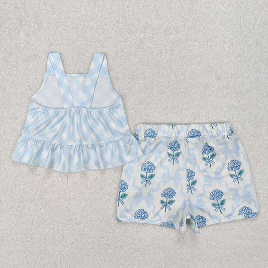 Blue plaid sleeveless summer Girls Set