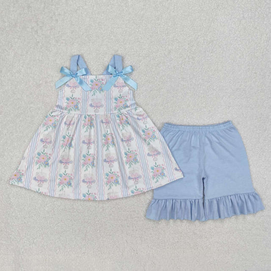 floral Sleeveless girls Suit Summer Set