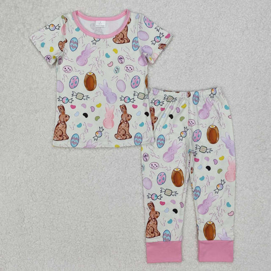 Easter Pink Bunny Print Short sleeve pajamas