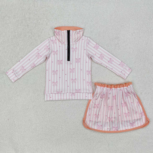 Stripe bow long sleeve suit