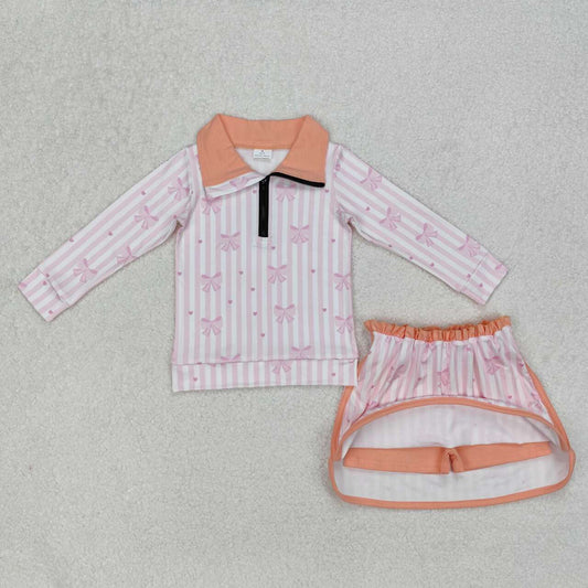 Stripe bow long sleeve suit