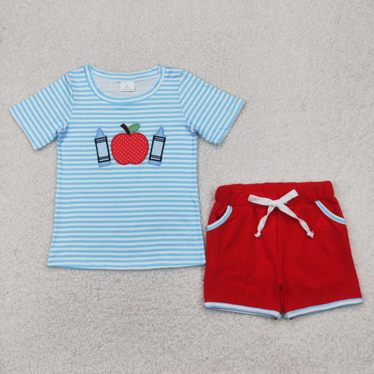 Back To School apple embroidery Summer Set