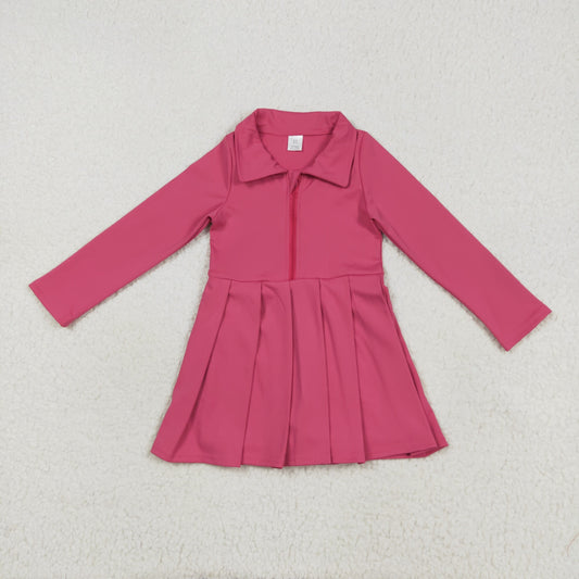 Pink solid yoga short sleeve print girl dress GLD1146