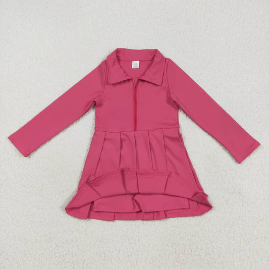 Pink solid yoga short sleeve print girl dress GLD1146