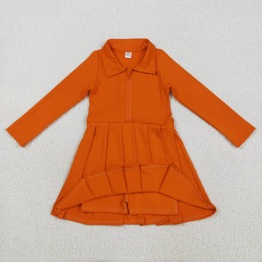Orange solid yoga short sleeve print girl dress GLD1149
