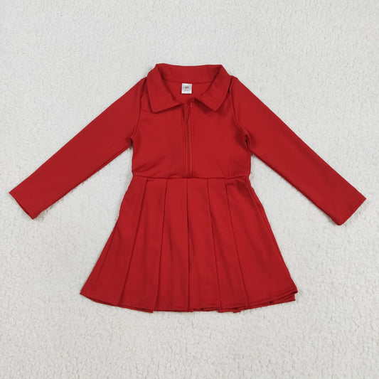 Red solid yoga short sleeve print girl dress GLD1153