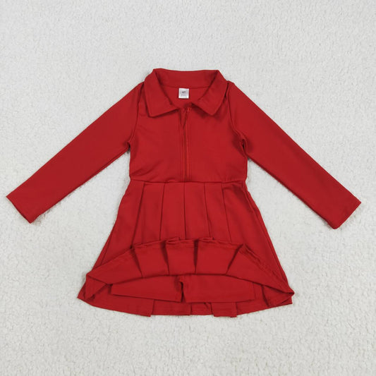 Red solid yoga short sleeve print girl dress GLD1153