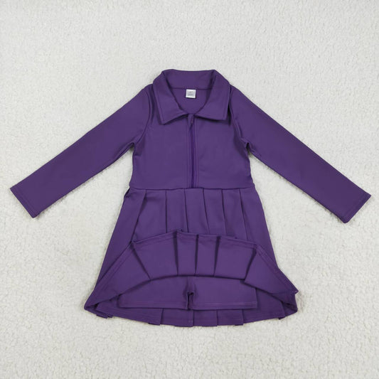 purple yoga short sleeve print girl dress GLD1152