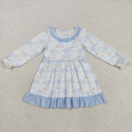 Fall pumpkin bow long sleeve Girls dress GLD1129