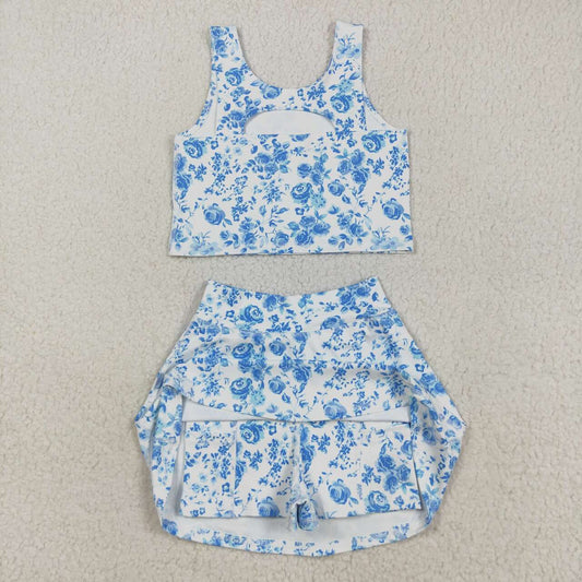 blue floral athletic Girls Skort GSD2787