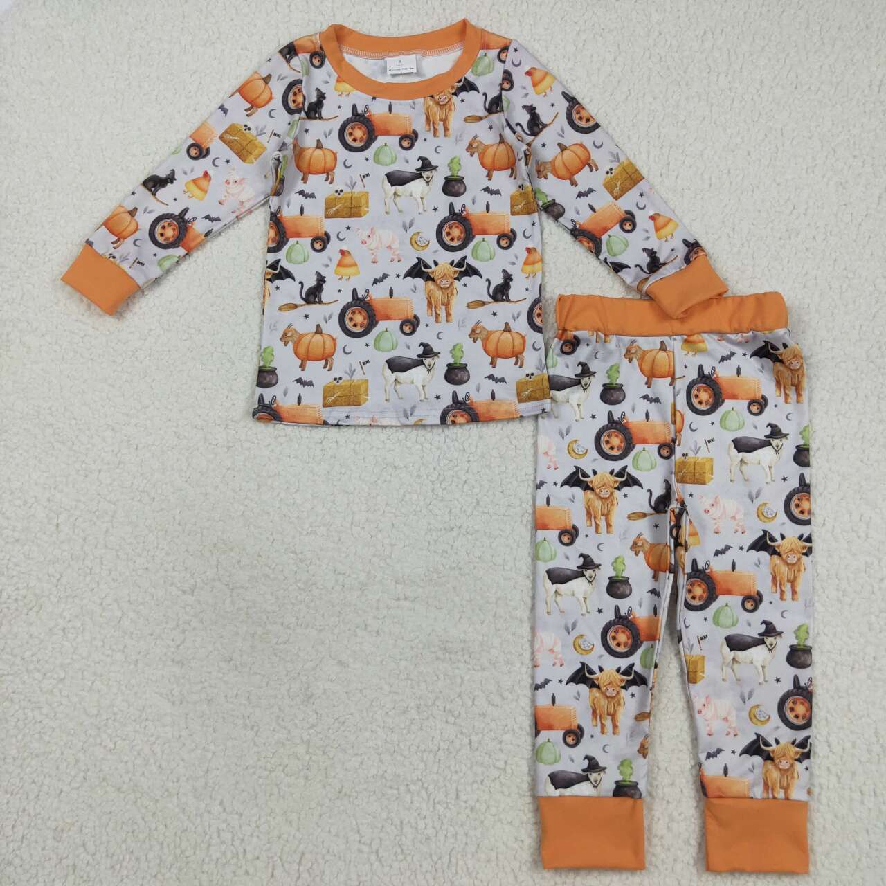 Halloween pumpkin highland cow long sleeve Pajamas BLP1179
