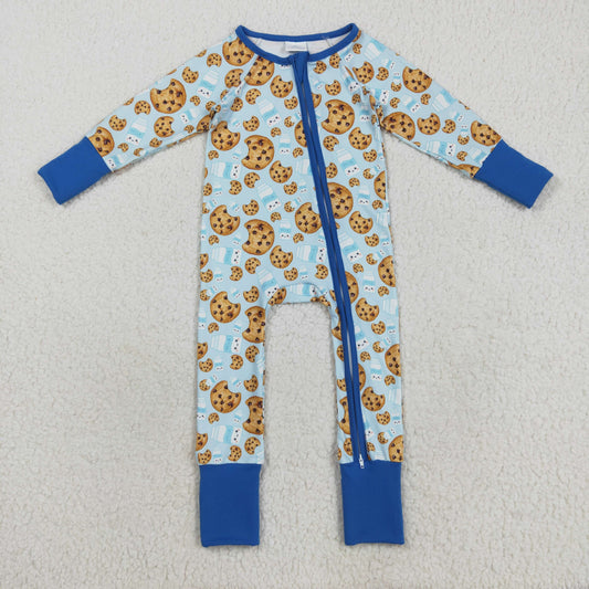 Christmas blue gingerbread long sleeves Baby Romper LR2397
