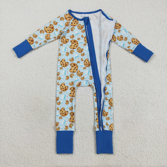 Christmas blue gingerbread long sleeves Baby Romper LR2397