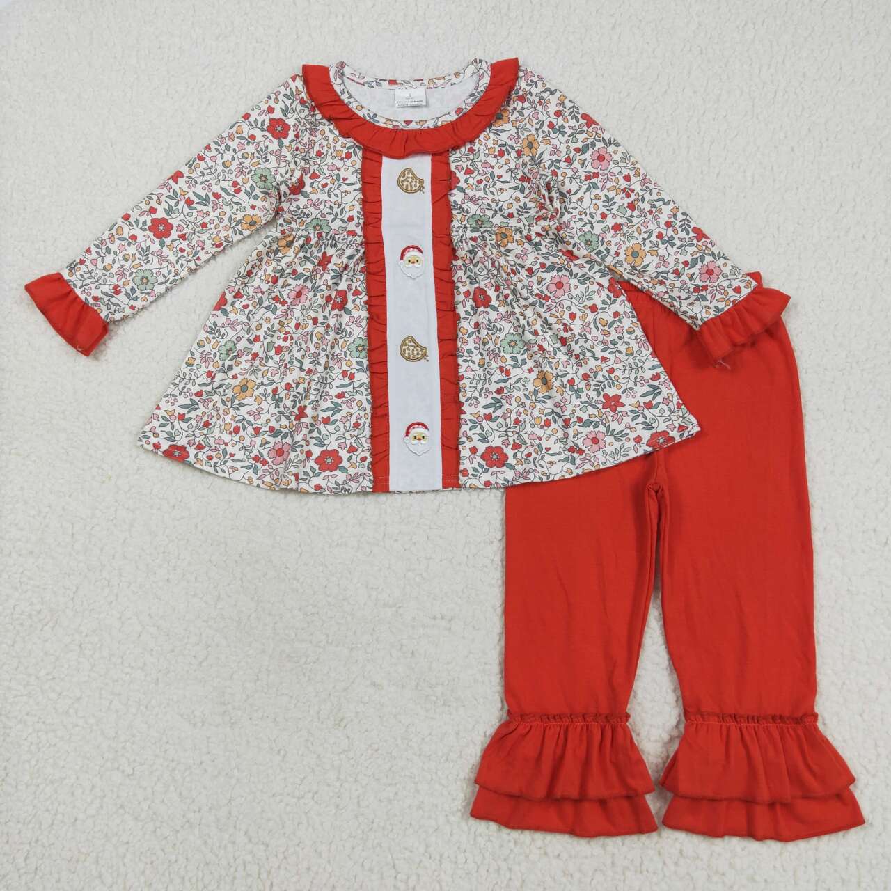 Christmas embroidery Santa flowers Girls set GLP2365
