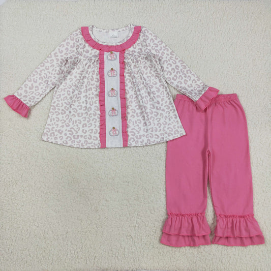 Halloween pumpkin embroidery flowers girl outfits GLP2353