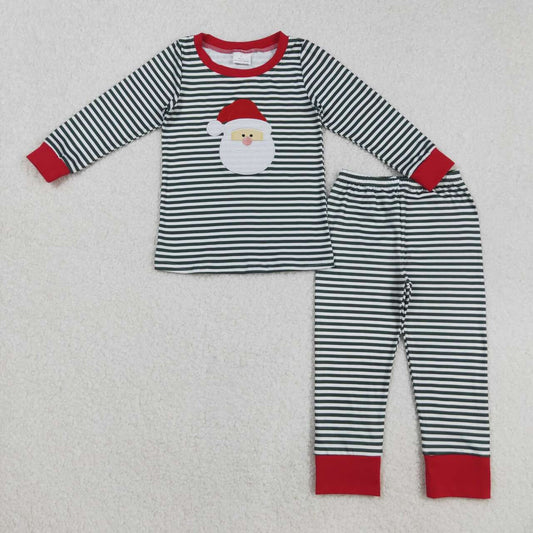 Christmas Embroidered Black Stripe Santa kids pajamas  BLP1126