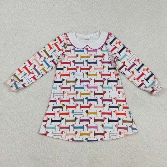 colorful Dog long sleeve Girls dress GLD0471