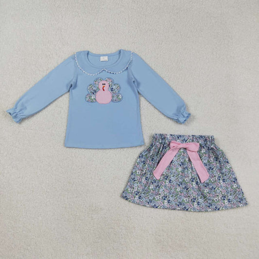 Thanksgiving embroidered turkey Girls Set GLD0849