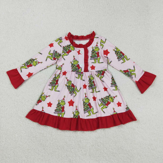 Christmas pink long sleeve Girls dress GLD1236