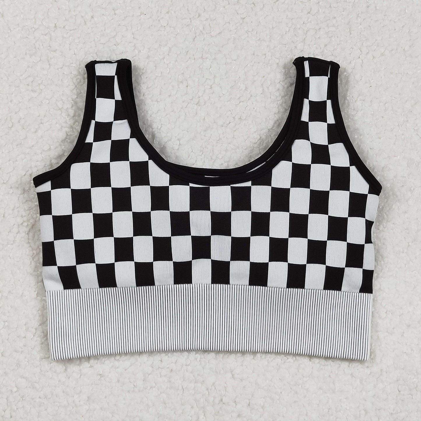 Checkered Black Plaid Sport knit Active Top GT1189