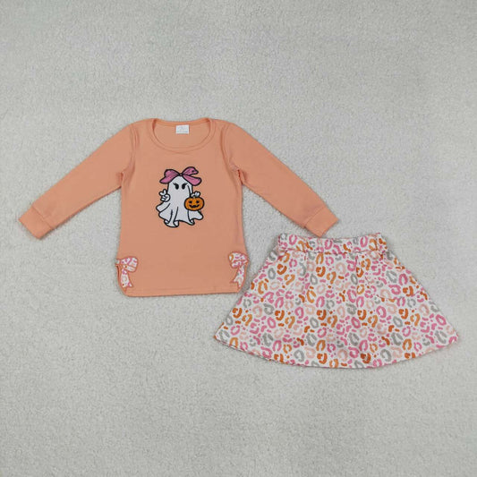 Halloween embroidery ghost Skort Girls Set GLD1174