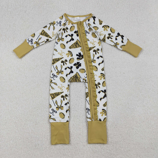 Football go team cheer Full Zip long sleeves Baby Romper