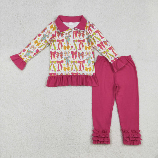 Fall colorful Bow Long Sleeve leggings Girls Set GLP2616