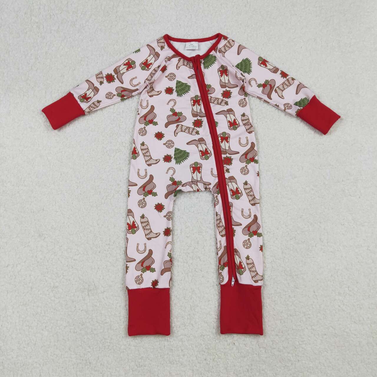 Christmas Western Red Boots Tree full zip Baby Romper LR2584