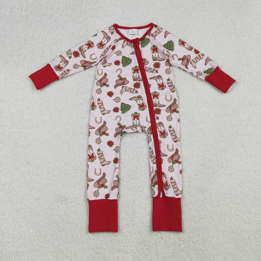 Christmas Western Red Boots Tree full zip Baby Romper LR2584